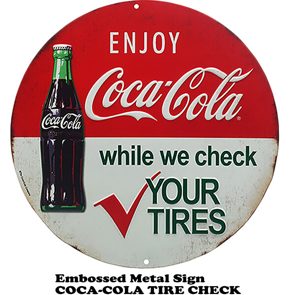 エンボスメタルサイン COCA COLA TIRE CHECK【コカコーラ】
